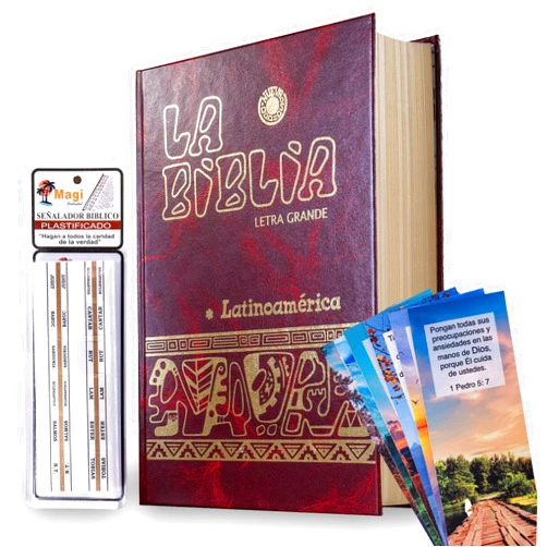 KIWIJOY La Biblia Católica Latinoamericana Letra Grande Edición Cartone en Español con Señalador Biblico y 6 Separadores de Página con Versículos de la Biblia.