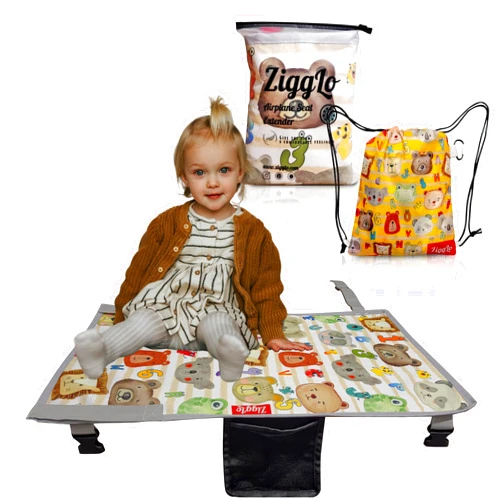 Zigglo Toddler Airplane Bed - Airplane Seat Extender for Kids - Baby Travel Essentials for Flying - Airplane Must Haves for Toddlers - Airplane Foot Rest Hammock for Kids with Drawstring Backpack