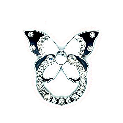 Generic Butterfly Shaped Cell Phone Ring Holder, 360° Rotation Collapsible Grip Compatible with All Apple and Android Devices (Black)