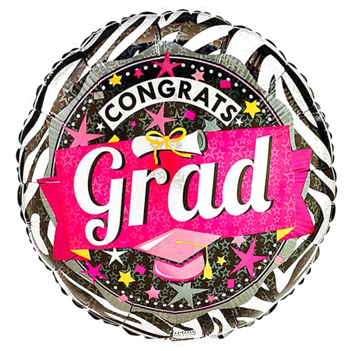 Anagram Congrats Grad Pink & Zebra Print 17