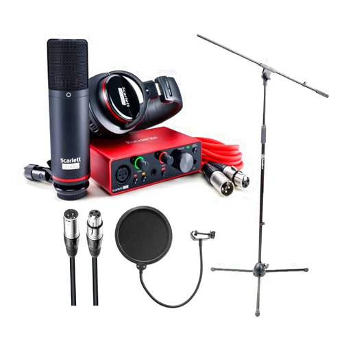 Focusrite Scarlett Solo Studio 3rd Gen USB Audio Interface Bundle with Boom Stand, XLR Cable and Pop Filter (4 Items)