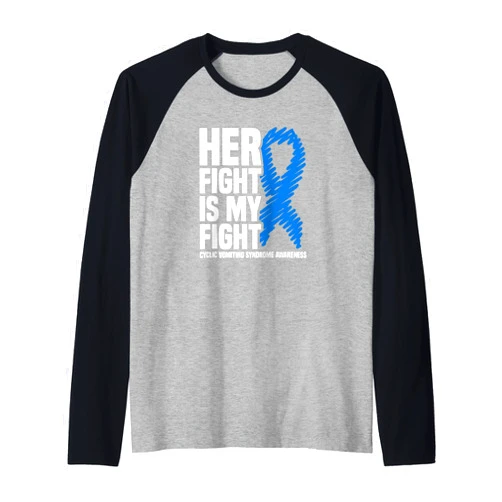 Cyclic Vomiting Syndrome Awareness Gift Collection Her Fight Is My Fight Cyclic Vomiting Syndrome Awareness Raglan Baseball Tee