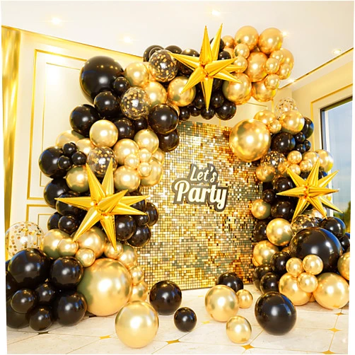 Bonropin 161pcs Black and Gold Balloons Garland Arch Kit with Explosion Star Balloons, 5/10/12/18in Black Gold Confetti Latex Balloons for Anniversary Birthday Party 2024 Graduation Decorations