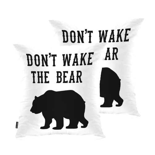 Swono Decorative Square Pillow Covers 18x18 Inch Bear, Don't Wake The Bear Quote Polyester Pillow Case Set of 2, Soft Cushion Cover Pillowcases for Home Bedroom Couch Sofa Armchair, Black Bear