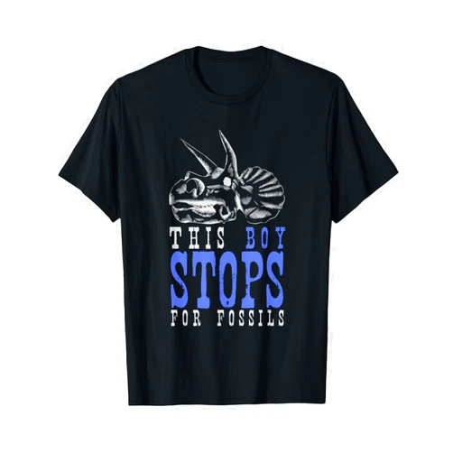 Archeology Dino Fossil Hunter Paleontologist Triceratops Fossil Young Paleontology Dino Expert T-Shirt