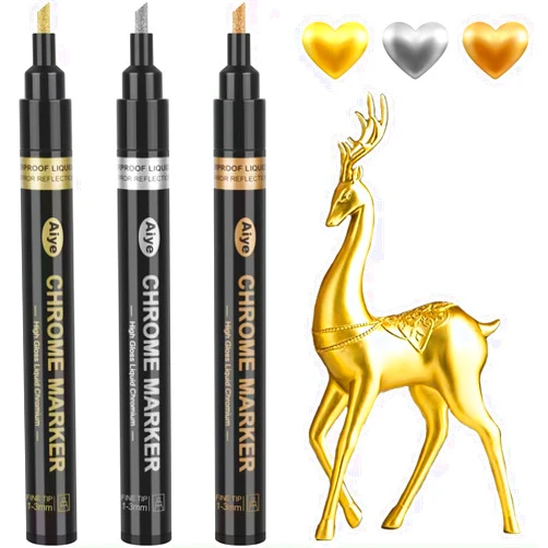 Haoyond Liquid Mirror Chrome Markers - 3 Colors Permanent High Gloss Waterproof Pens for Model, Repairing, Resin, Plastic Painting or DIY Art Projects (Tilt Tip 2-5mm)