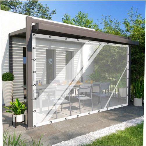 CghhDY Patios Waterproof Side Panels, Waterproof Clear Tarpaulin with Grommets, Outdoor Pergola Curtains with Zip Door, for Gardens, Plants, Customizable (Color : A, Size : 5' x 7')