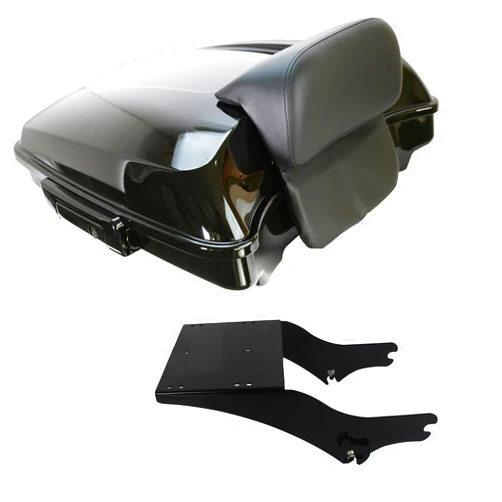 YHXCUIER 5.5'' Vivid Black Razor Tour Pack Trunk Black Latches W/Backrest Pad Fit For Harley Touring Road Glide Street Glide Electra Glide Road King 1997-2013 (Razor Tour Pack +Mounting Rack(1997-2008))