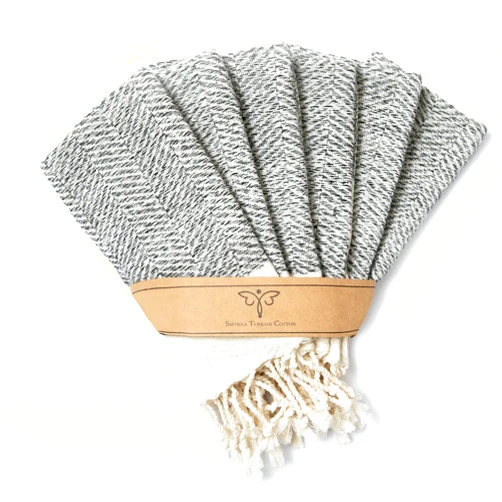SMYRNA TURKISH COTTON Herringbone Series Kitchen Dish Towels Pack of 6, Machine Washable Wash Cloths, Ultra Soft, Absorbent, Prewashed and Quick Dry Turkish Dish Towels, 12x12 Inch (Gray)
