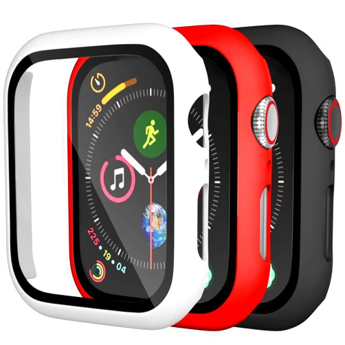 Charlam Compatible with Apple Watch Case 44mm iWatch SE Series 6 5 4 with Screen Protector, Slim Guard Thin Bumper Full Coverage Hard Cover Defense Edge for Women Men, Black White Red, 3 Pack