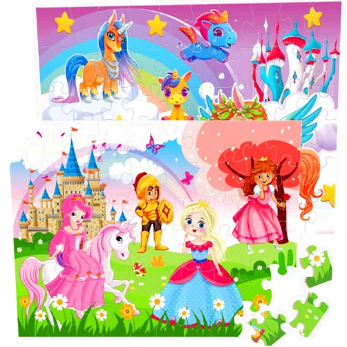 RANSUNN Puzzles for Kids Ages 4-6 – Princess & Unicorns,60 Pieces Jigsaw Puzzle for Kids Ages 3-5 4-8 6-8 Learning Educational Toys for Girls (2 Packs)
