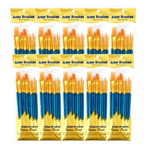 LNAUJS 10 Pack 100 Pcs Paint Brushes Set, Nylon Hair Brushes for Oil and Watercolor, Round Painted Tip Artist Paintbrushes