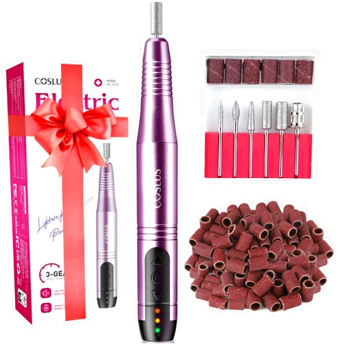 COSLUS Cordless Nail Drill Electric File: Professional for Acrylic Gel Dip Powder Nails Portable Nail Drill Machine Kit for Manicure Pedicure Nail Set with Everything Rechargeable Lightweight Purple