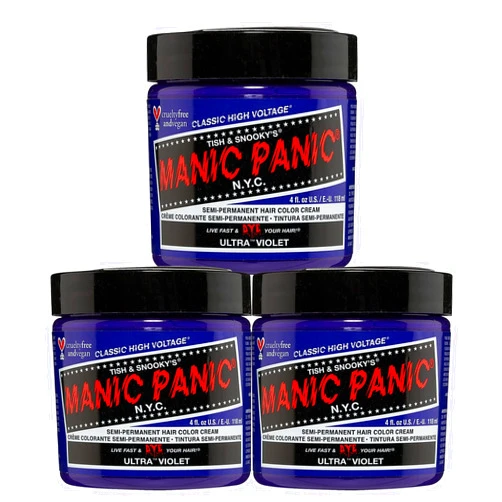 MANIC PANIC Ultra Violet Hair Dye – Classic High Voltage - (3PK) Semi Permanent Hair Color - Cool, Blue Toned Violet Shade - Vegan, PPD & Ammonia-Free - For Coloring Hair on Women & Men