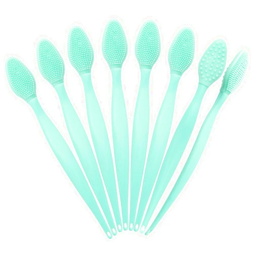 Beomeen Silicone Lip Scrub Brushes, 8 Pack Double-Sided Exfoliating Lip Brush Soft Silicone Lip Scrubber Exfoliator Tool Blackhead Remover for Skincare (Green)