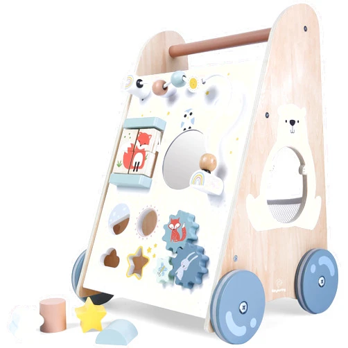 Upyearling Wooden Baby Push Walker - Wooden Baby Walker Push Toy with Easy Grip Handle - Educational Toddler Walking Toy with Wheels - Learning Activity Infant Walkers with Built-In Toys for Boy, Girl