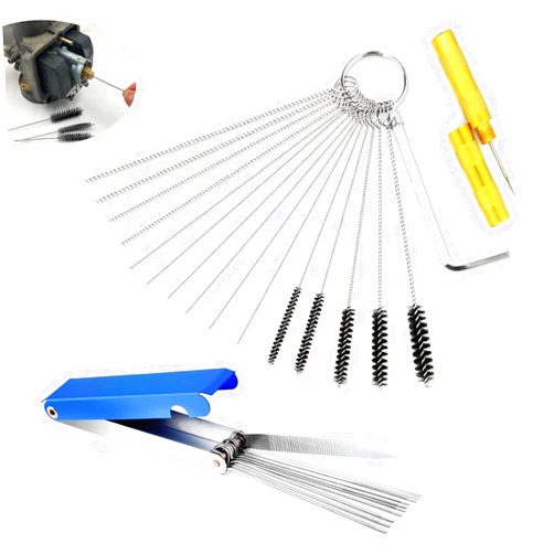 Dawfall 18 PCS Car Carburetor Injection Cleaning Brush Set, 10 Cleaning Needles + 5 Nylon Brushes + Wrench + Gold Needle + Box Needle, Flexible Spray Gun Brush, Universal for Car Motorcycles (Silver)
