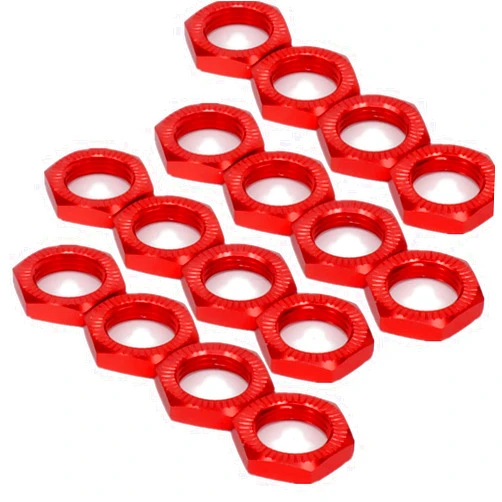 UURCSKY Aluminum 17mm Wheel Nut Thread 1.0mm for 1/7 1/8 RC Model Car ARRMA 6s HSP Redcat Himoto Monster Trucks Off Road Buggy Upgraded Parts 16 pcs/Set (Red)