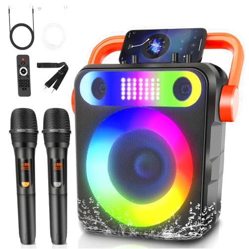 Yuun Karaoke Machine for Adults,Karaoke Machine with 2 Wireless Microphones,6.5IN Subwoofer,2 Tweeter,PA System with Remote Control,DJ Light,Portable Bluetooth 5.3 Karaoke Speaker Support TWS/REC/TF/USB/FM