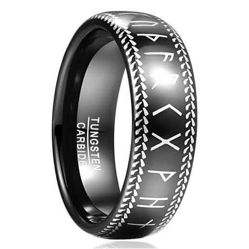 Fivavo 8mm Viking Rings for Men Black Mens Tungsten Carbide Ring Wedding Band Dome Norse Rune Ring Comfort Fit Size 7-12