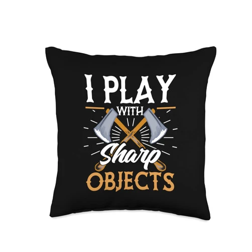 Ax Lover Gift Idea Ax Throwing Enthusiast Plays with Sharp Objects Cool Hatchet Thrower Axe Throw Pillow, 16x16, Multicolor