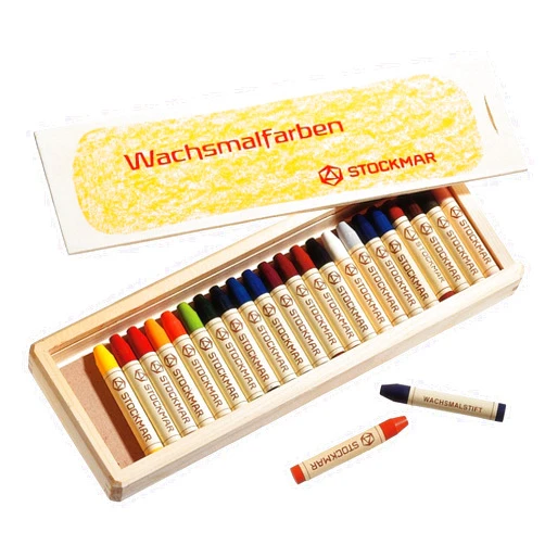 STOCKMAR Beeswax Stick Crayons, Set of 24 Vibrant Colors in Wooden Box with Scraper – Premium Artist-Grade Crayons for Creative Projects, Mixed Media Art, Beginner and Professional Art Enthusiasts
