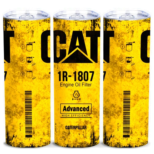 ATHAND Unique Gifts For Men - Alfaro Yellow CAT 1R 1807 Engine Oil Filter Skinny Tumbler with Lid, Stainless Steel Double Wall Cups, Insulated Travel Coffee Mug