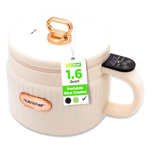 NutriChef 1.6 QT Portable Electric Rice Cooker & Lunch Maker | Multi-Functional & Non-Stick Ceramic Coating | Digital Control Panel | 6 Cook Functions: Rice, Soup, Stew, Porridge & More | White