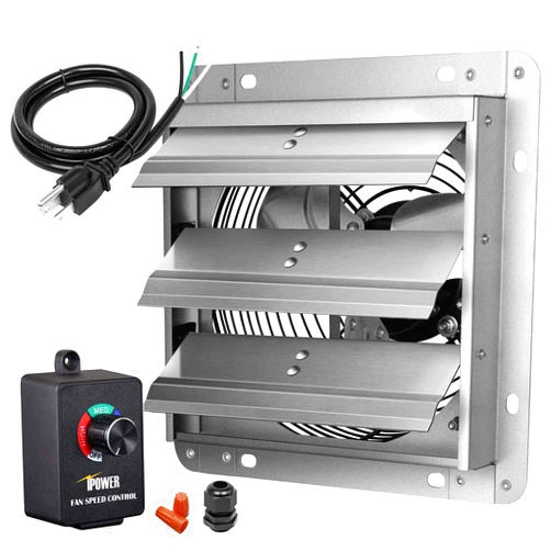 iPower 7 Inch Shutter Exhaust Fan Aluminum with Speed Controller and Power Cord Kit ,High Speed, 1680 RPM, 760 CFM, Silver
