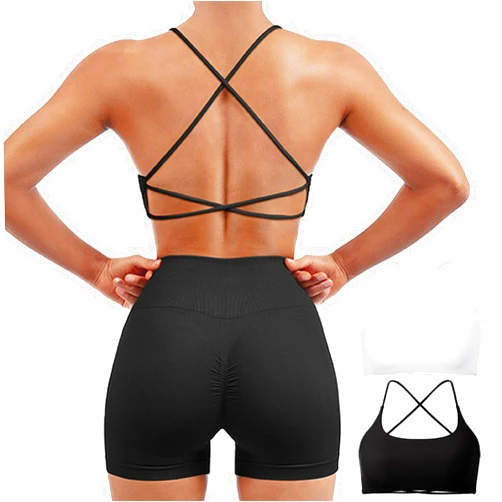 SUUKSESS Women 2 Piece Open Back Sports Bra Pack Strappy Workout Gym Yoga Crops