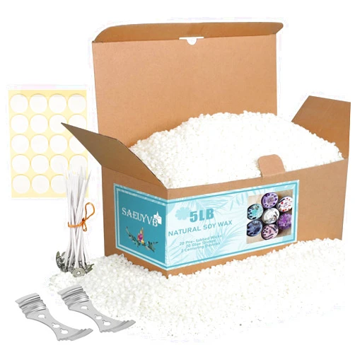 SAEUYVB Soy Wax for Candle Making，Natural Candle Wax for Candle Making, Premium Granulated Soy Wax - Paraffin-Free,Beeswax-Free,20 Cotton Candle Wicks,20 Wick Stickers&2 Centering Devices(5 lbs)