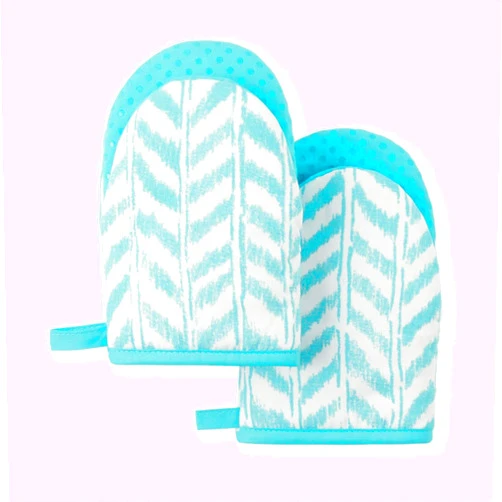 Town & Country Tommy Bahama Maui Herringbone Mini Oven Mitt 2-Pack Set, Aqua Blue, 5.5
