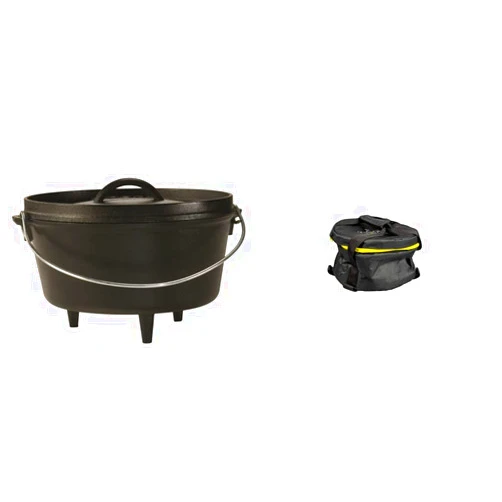 Lodge L10DCO3 Cast Iron Deep Camp Dutch Oven, Pre-Seasoned, 5-Quart and 10 Inch Camp DO Tote Bag,Black