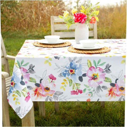 Benson Mills Spillproof Floral Spring/Summer Heavyweight Fabric Indoor Outdoor Tablecloth, Outdoor Table Cloth for Square Tables, Picnic/Patio Table Covers (Harper, 52