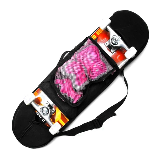 SquEqu Skateboard Bag Backpack 31'' Slim Foldable Nylon Skate Board Carry Bags with Gloves Pouch Portable Longboard Handy Storage Organizer with Adjustable Strap for Travel Outdoor Skating Skateboards