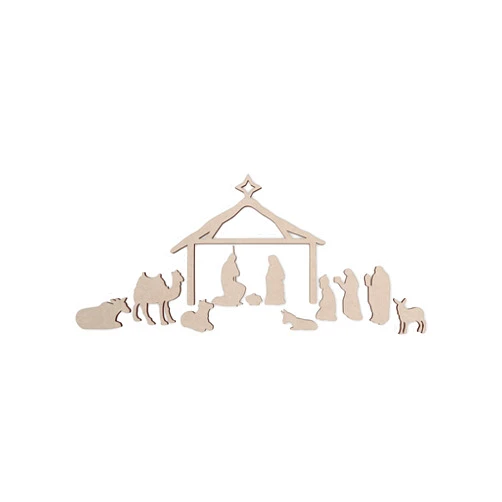 Jess and Jessica Wooden Nativity Scene Cutout - Rustic Christmas Nativity Decor, Wood Nativity Scene for Home Decor, Unfinished Design for Indoor & Wall Art, Christmas Nativity Scene Design, 6 Inches