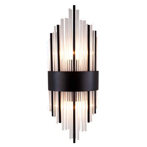 NEYLLO Crystal Wall Sconce,Modern Wall Mount E12 LED Wall Light for Hotel Lobby,2-Lights 15W with Transparent Crystal Tube Plating Iron Wall Lamp-Black. 22x60cm(9x24inch)