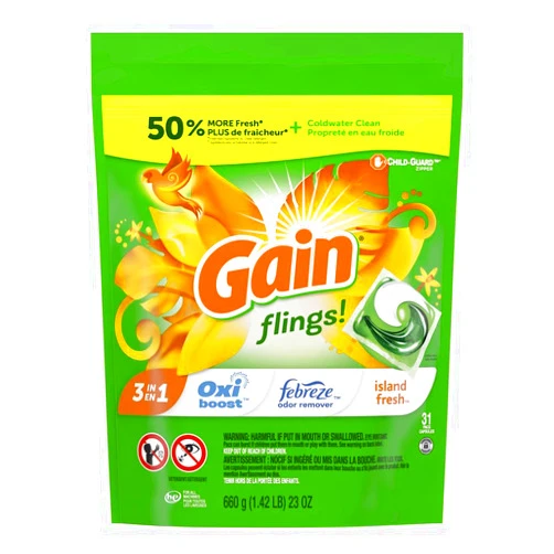 Gain flings Laundry Detergent Soap Pacs, HE Compatible, 31 ct, Long Lasting Scent, Island Fresh