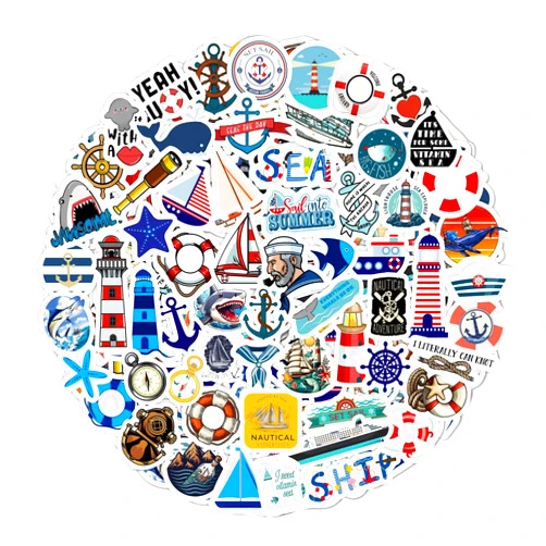 BulbaCraft 100Pcs Nautical Stickers for Kids for Water Bottle and Laptop - Kids' Nautical Party Favors & Decorations, Waterproof Vinyl Ocean Decals, Anchor and Marine Stickers Laptop Decals