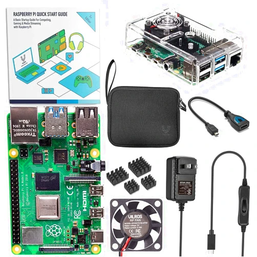 Vilros Basic Starter Kit for Raspberry Pi 4 with Fan Cooled ABS Case-Includes Raspberry Pi 4 Board and 7 Accessories (4GB, Clear Transparent Case)