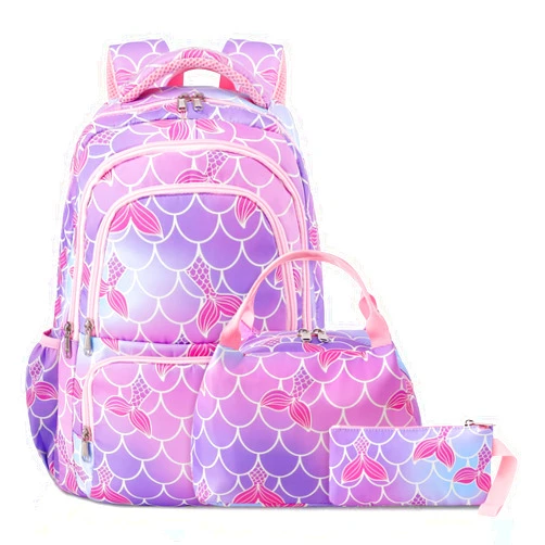 Woosir Girls Backpack Mermaid School Backpack with Lunch Box SchoolBags for Kids Kindergarten Elementary Preschool Bookbag Kids Backpacks Back to School Gifts Mochilas Escolares para Niñas