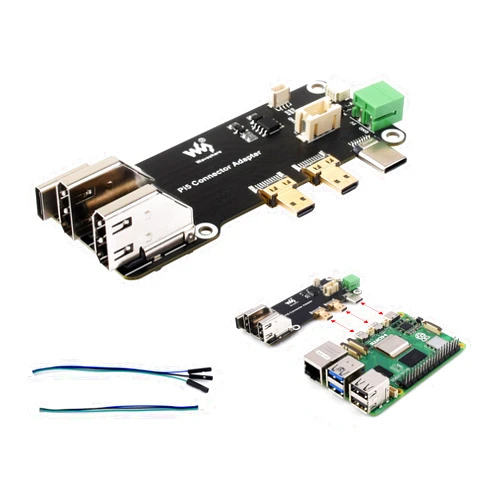 Wonrabai Micro HDMI to HDMI Adapter Board for Raspberry Pi 5 / Raspberry Pi 4B, Dual 4K Outputs HDMI Female Multifunctional Connector Adapter Two Power Supply Methods-Type-C Port or Screw Terminal