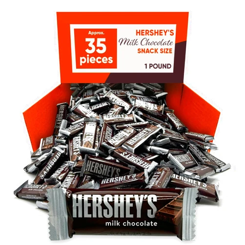 CHAIN & JO SWEETS Hershys Milk Chocolate Snack Size 1 Pound Approx 35 Pieces Individually Wrapped Snacks - Candy Bulk Hershys Chocolate Candy Bars - Bulk Candy Individually Wrapped Chocolate Bar Milk Chocolate Office Candy - Parties, Celebrations Chocolate - Hershys Chocolate Snack Size Perfect Snacks For Adults & Kids