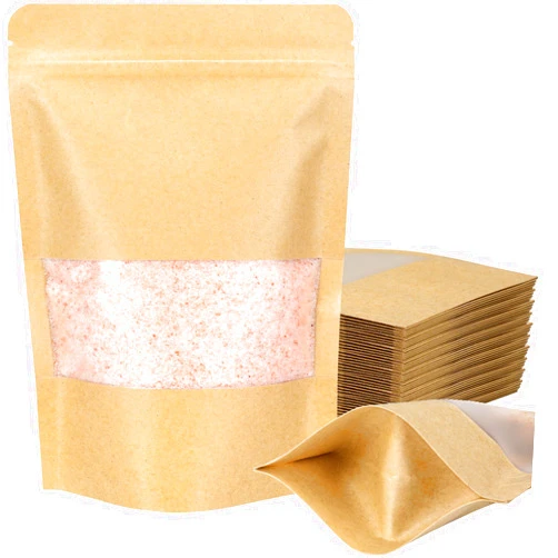 Blisstime Stand Up Pouch Bags, 100 Pack Kraft Paper Zip Lock Bags with Matte Window and Tear Notch Resealable Bags for Small Business Home Use (5.5 X 7.9 Inches)