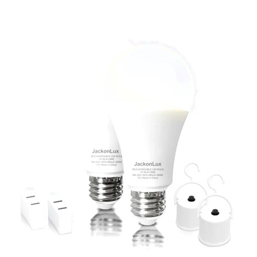 JackonLux Rechargeable Emergency LED Bulb JackonLux Multi-Function Battery Backup Emergency Light For Power Outage Camping Outdoor Activity Hurricane 9W 850LM 60W Equivalent Soft White 3000K E26 120 Volt 2 Pack