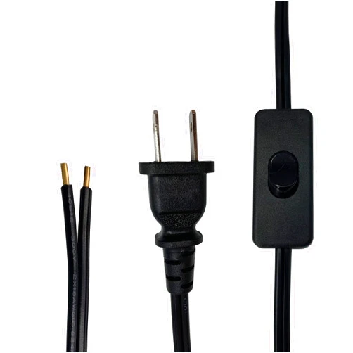Lpins Lamp Cord with Plug and Switch, 6 Feet Black Light Switch Cord, 18 AWG 2 Prong Extension Cord, Lamp Cord Replacement Stripped Ends Ready for Wiring