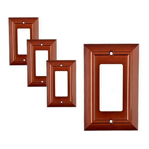 SleekLighting Pack of 4 Wall Plate Outlet Switch Covers | Decorative Dark Brown Mahogany Look | Variety of Styles: Decorator/Duplex/Toggle / & Combo | Size: 1 Gang Decorator