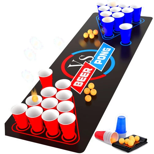 GOLDGE 63 x 23.6 inches Beer Pong Table Mat, Drinking Games for Adults Party, 8pcs Beer Pong Balls, 30pcs Beer Pong Cups