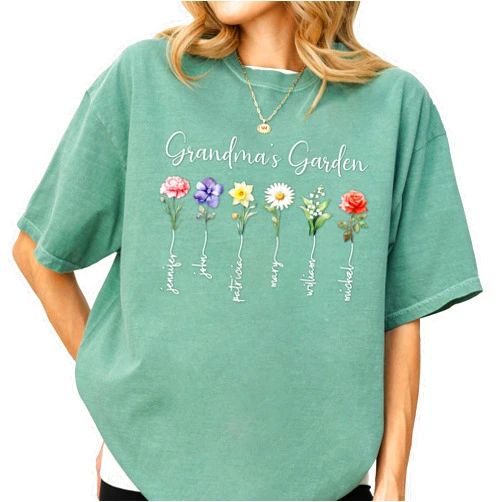 Handmade Personalized Birth Flower Shirt Gift for Mom Grandma Custom Name Birth Month Flower Tee Mom's Grandma's Garden Mama's Garden Sweatshirt Hoodie Mothers Day Birthday