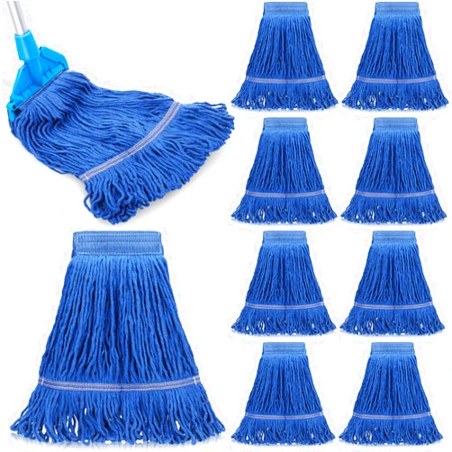 Nuogo 10 Pcs Commercial Mop Head Replacement Floor Cleaning Wet Heavy Duty Commercial Mop Refills General Cleaning(27.6 Inch,Blue)